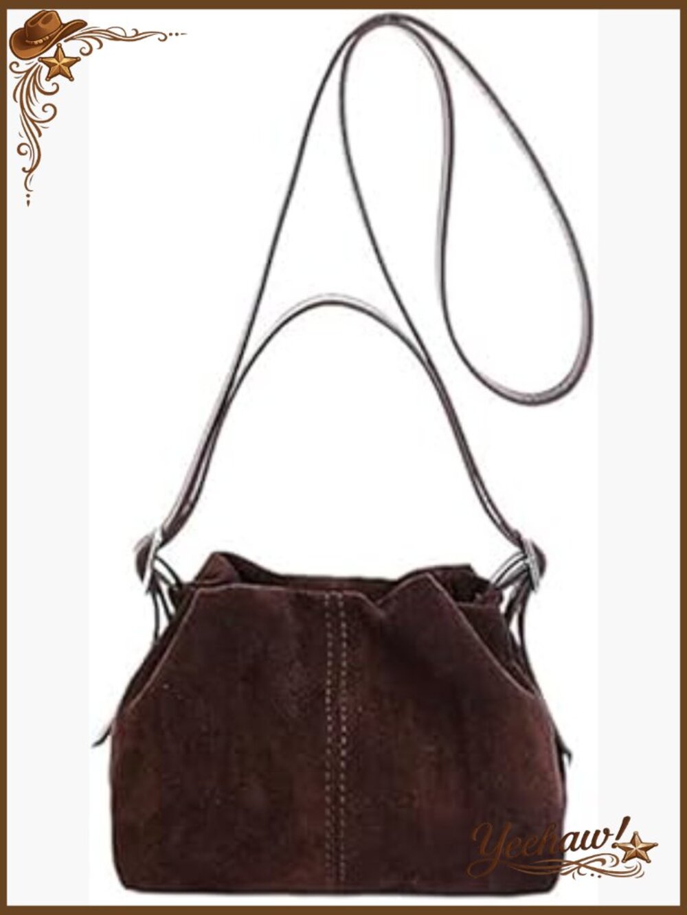 Vintage Suede Bucket Bag Crossbody Shoulder Tote Handbag Slouchy Purse